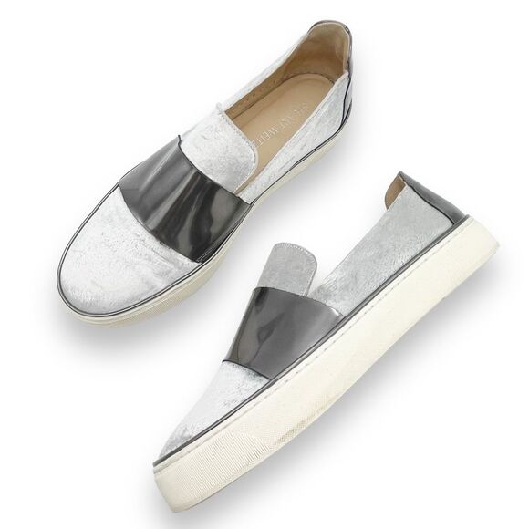 Stuart Weitzman Boyband Argento Velvet Platform Sneaker Silver Platinum Size 8 - Picture 1 of 16